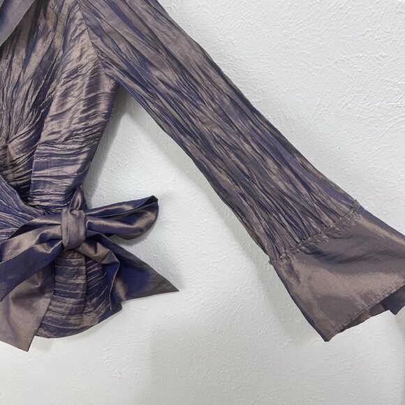 Vintage Y2K Cachet Iridescence Crossover Wrap Top Purple Size 12 Party Holiday - Picture 5 of 11